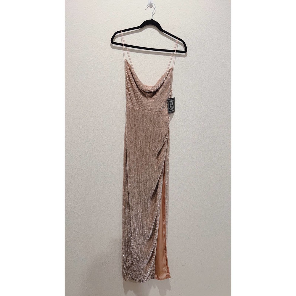 Retrofete Blush Gold Sequin Cowl-Neck Maxi Dress with High Slit - Picture 5 of 9